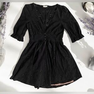 For Love & Lemons Black Eyelet Puff Sleeve Tie Waist Mini dress goth Lolita M